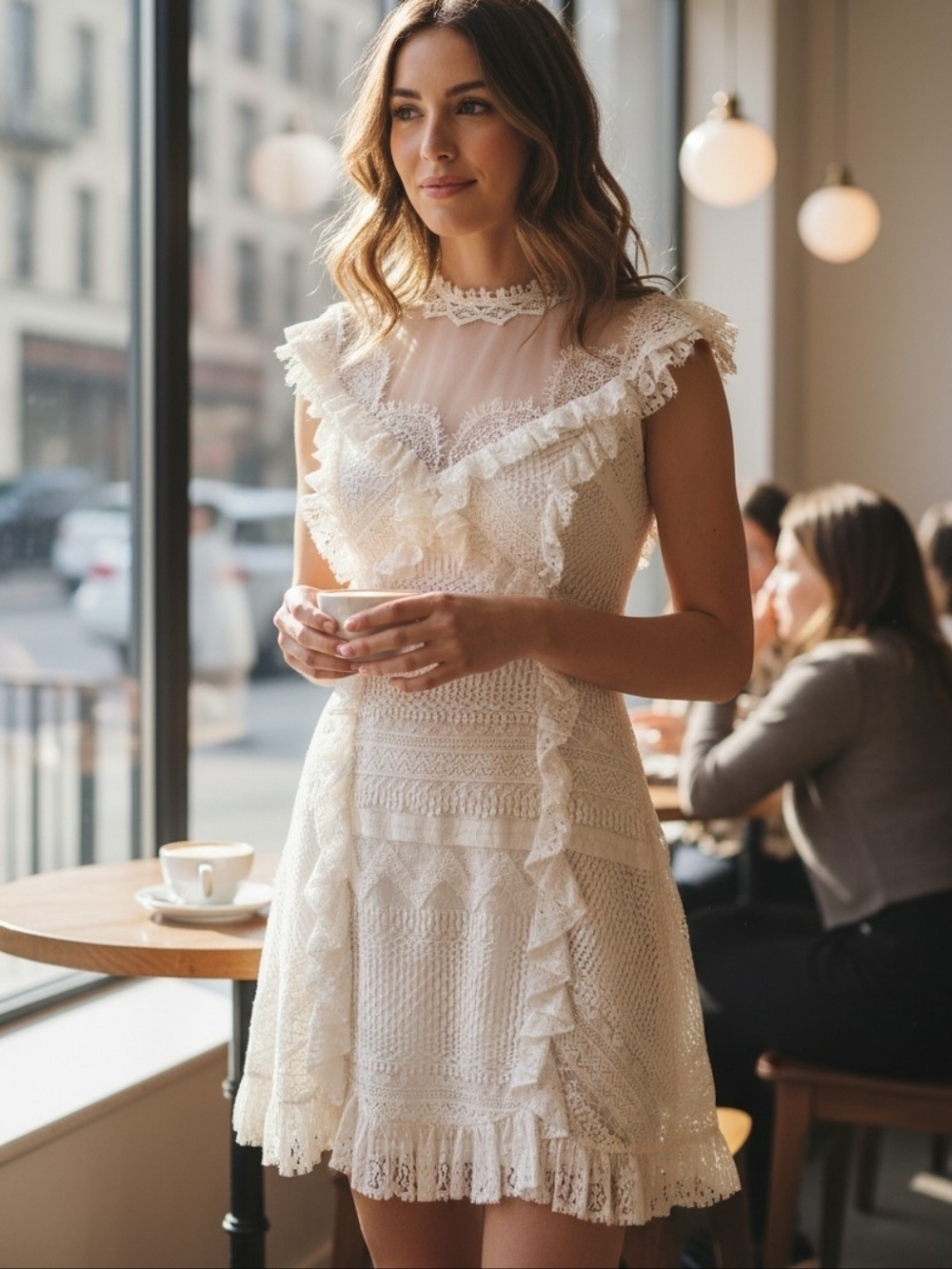 Three Floor Lace Dress In Line Off White Lace Ruffle Mini Pairie Cocquette 2